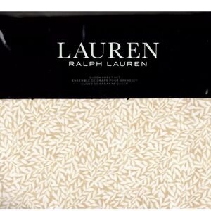 BRAND NEW RALPH LAUREN QUEEN SHEET SET SPENCER LEAF SATEEN CLAY TAN 4PC SET